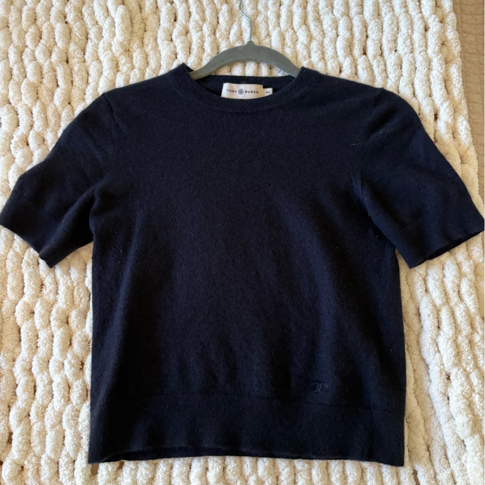 Tory Burch 100% Cashmere Navy Knit Top